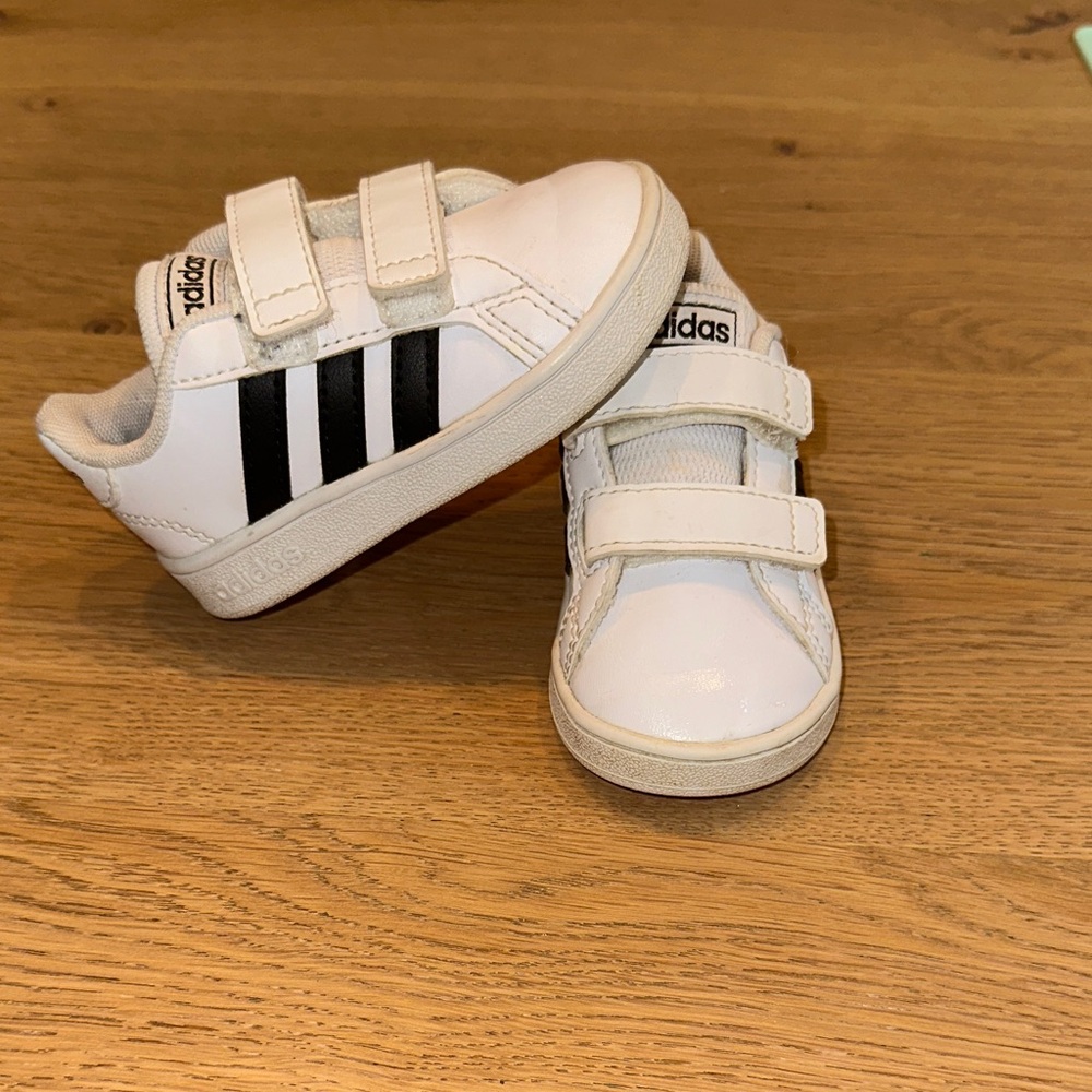Adidas Toddler White and Black Velcro Sneakers